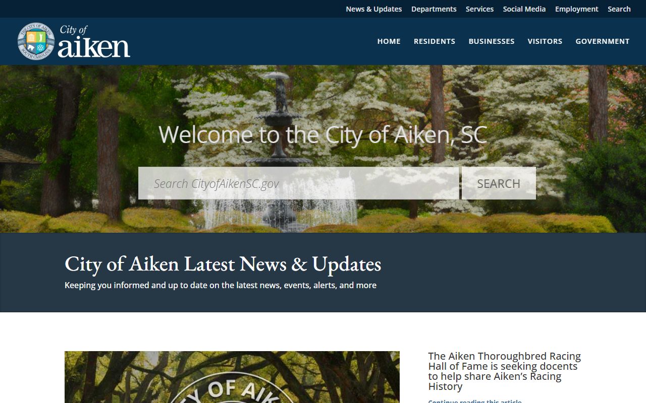 City of Aiken government website for booking report access