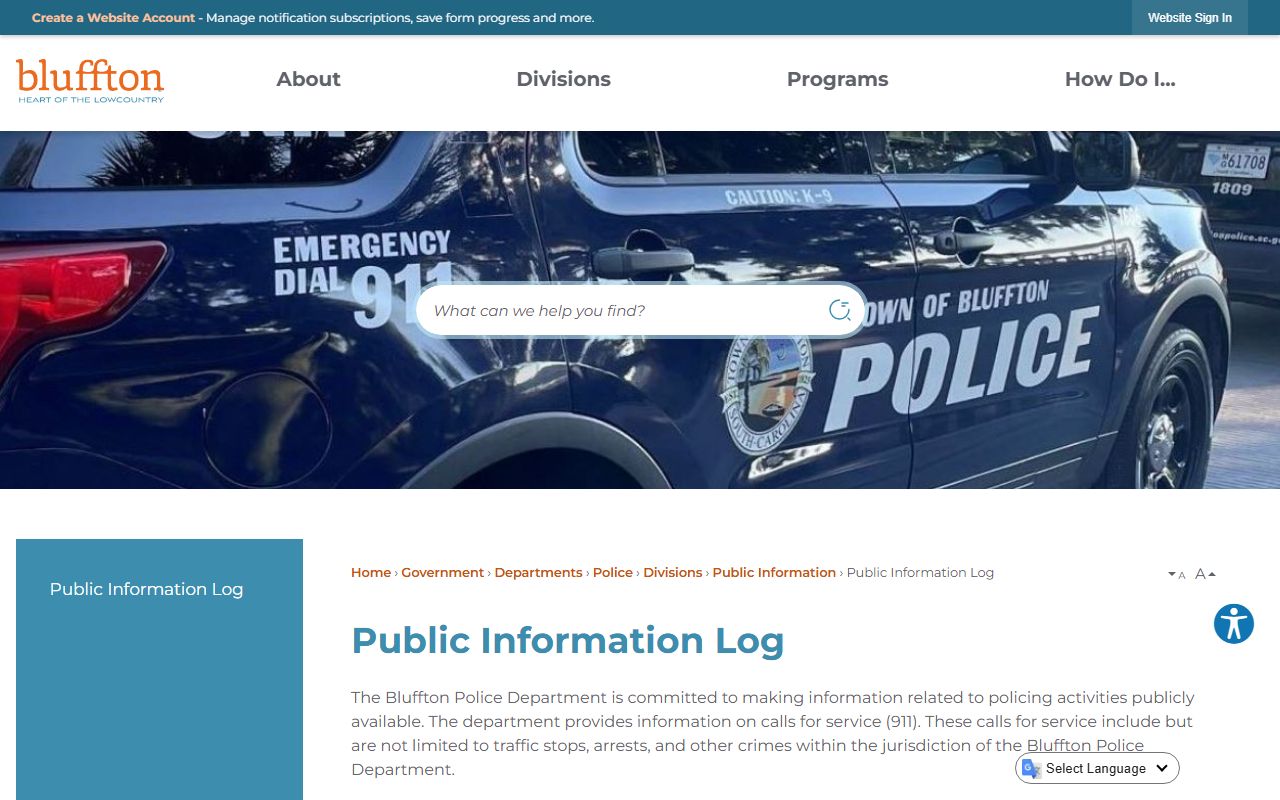 Bluffton Police Department public information log for recent booking reports