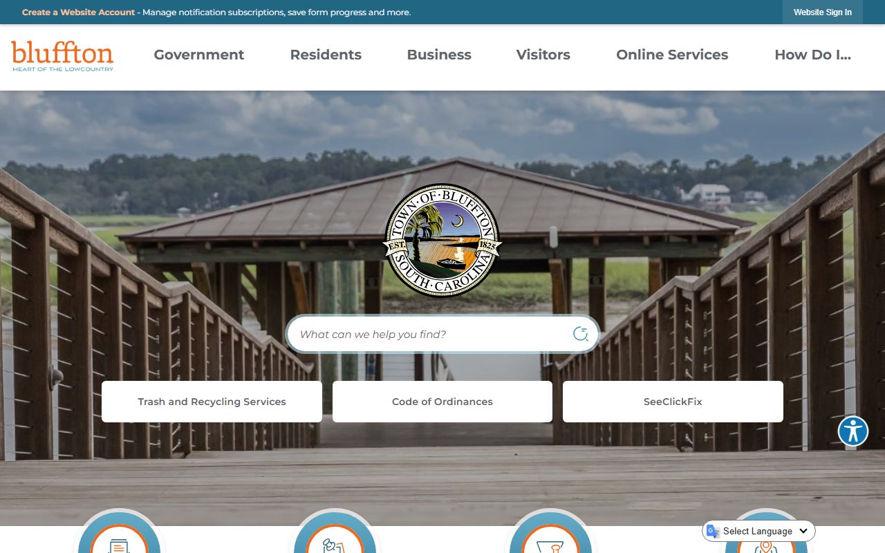 Town of Bluffton government website for public records access