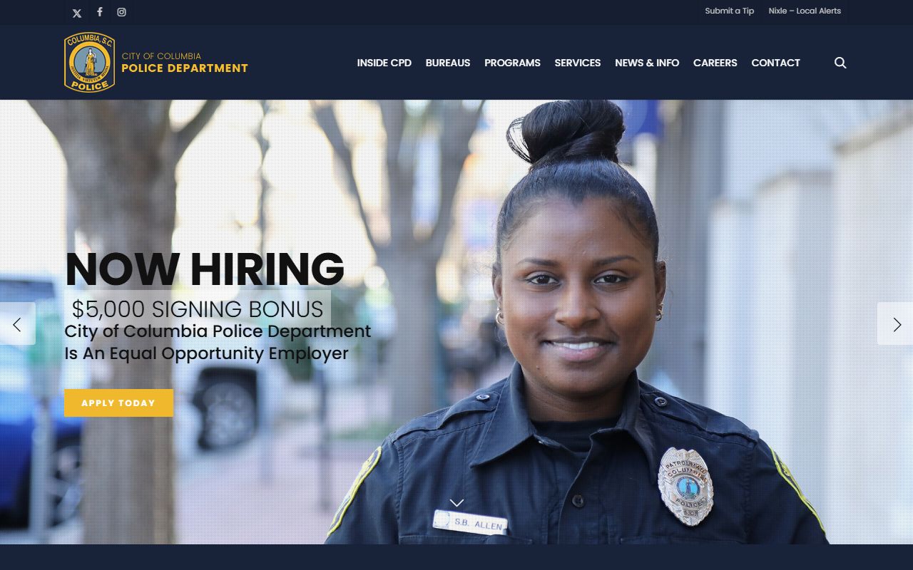 Columbia Police Department website for booking reports and arrest record requests
