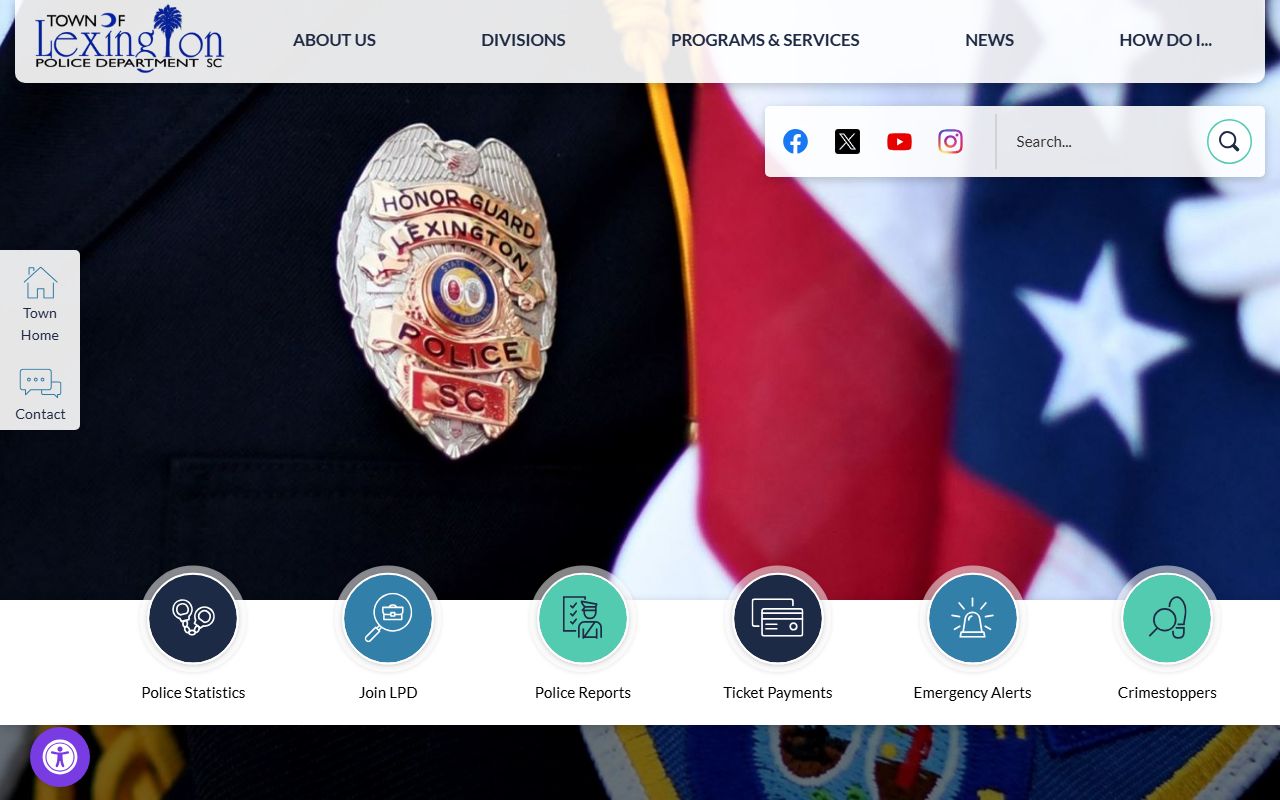 Lexington Police Department page with contact information and services