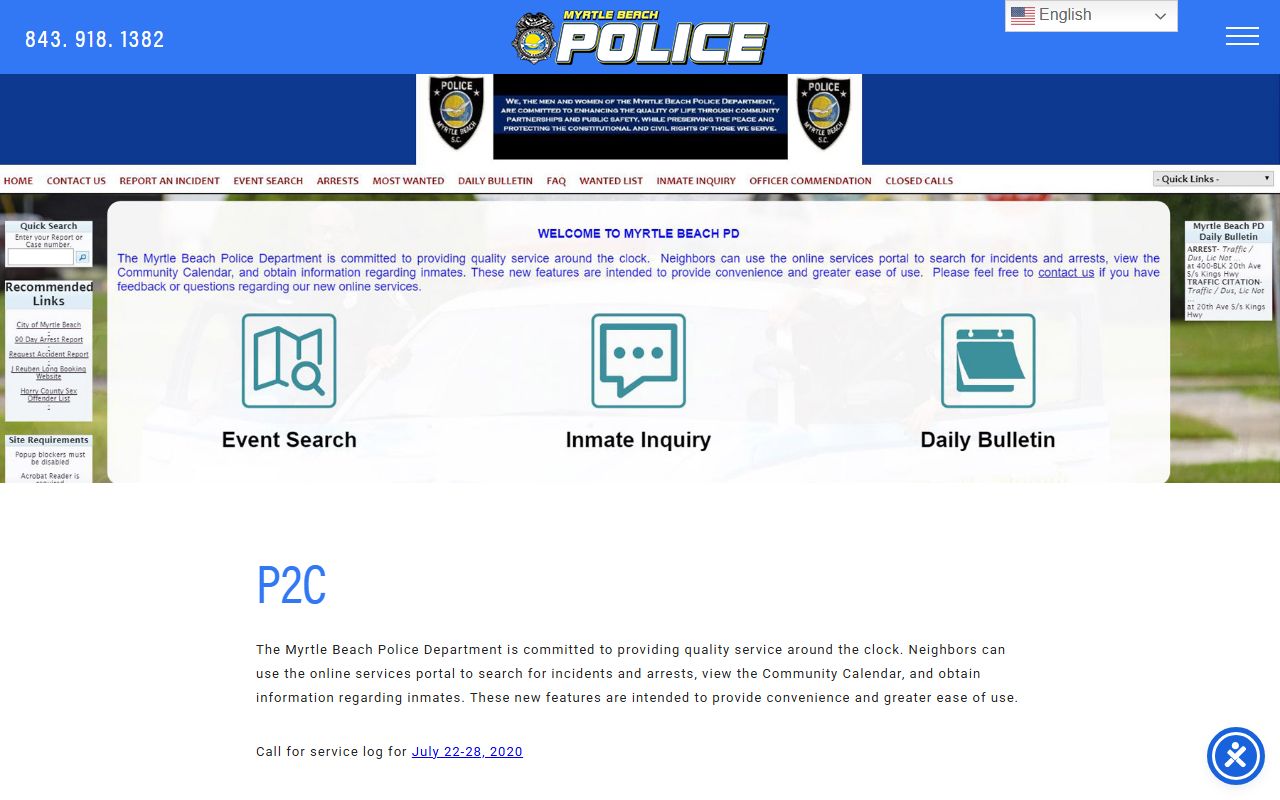 Myrtle Beach Police to Citizen P2C portal for public record searches