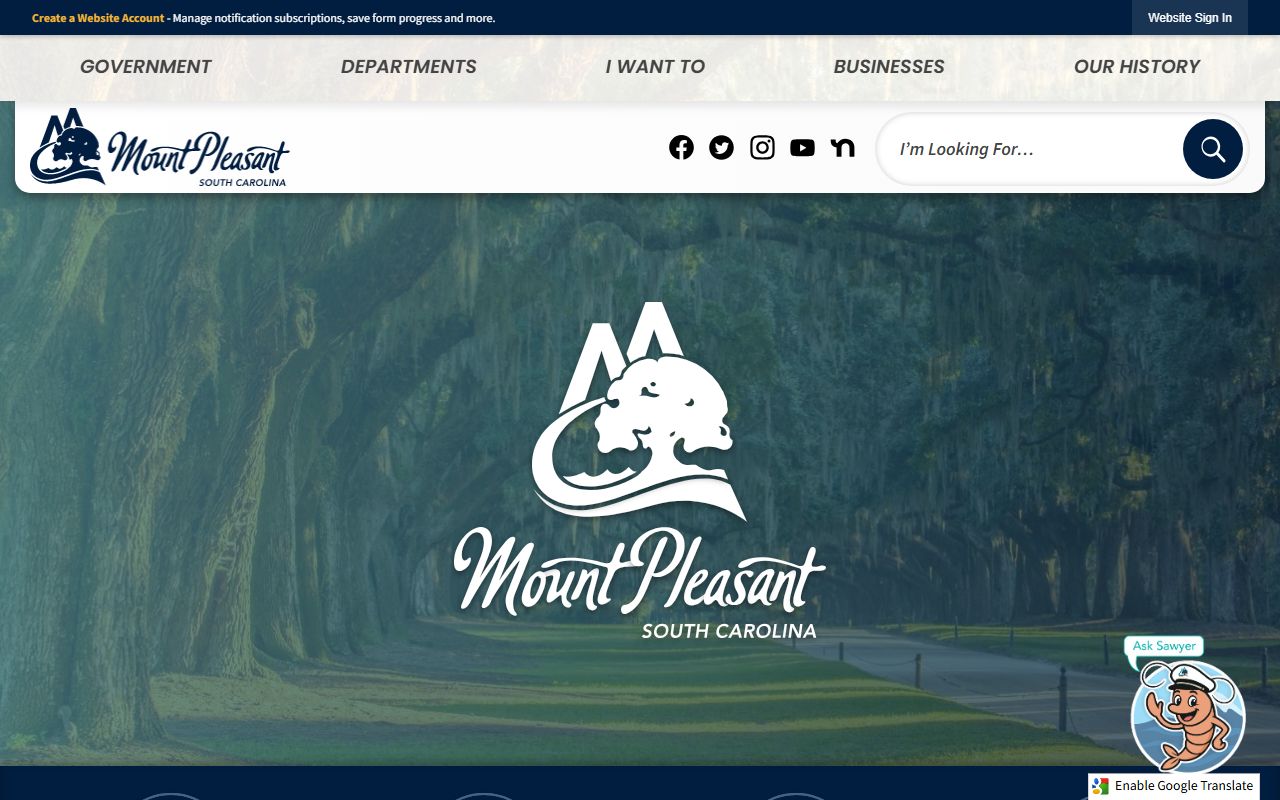 Town of Mount Pleasant official website with links to police department and public safety services
