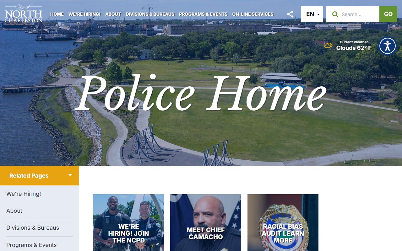North Charleston Police Department website with records unit and division information
