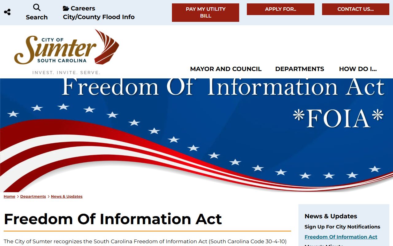 City of Sumter Freedom of Information Act request page