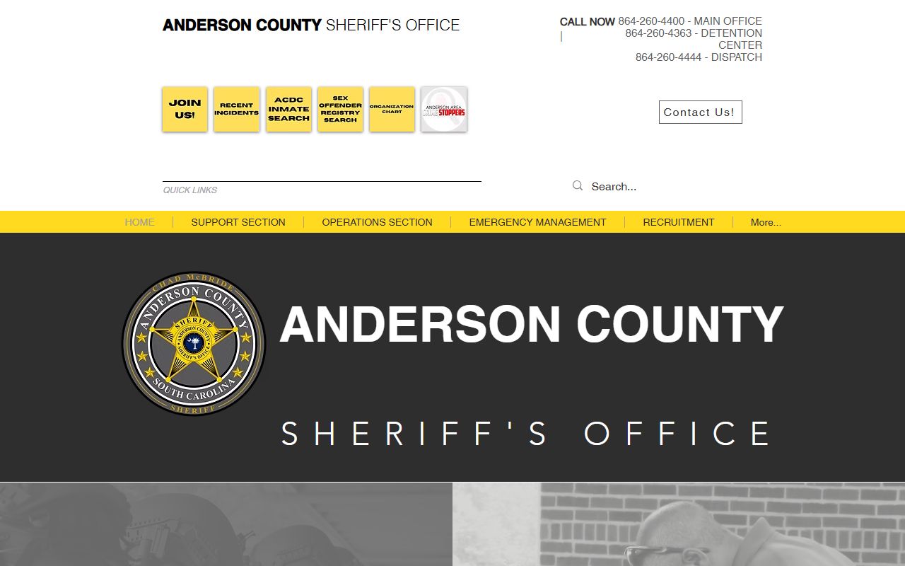Anderson County Sheriff's Office website for booking reports