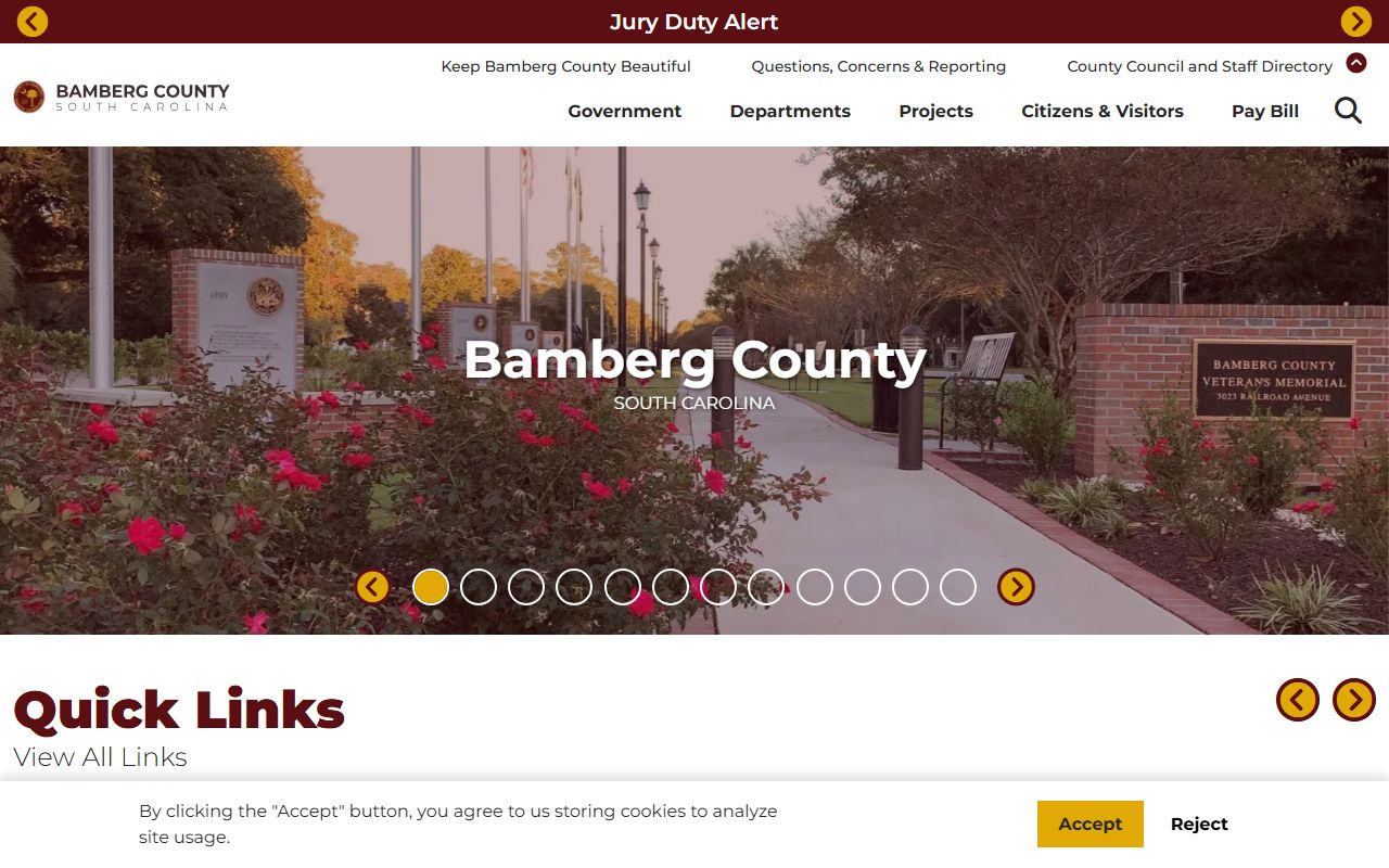 Bamberg County government website for booking report access