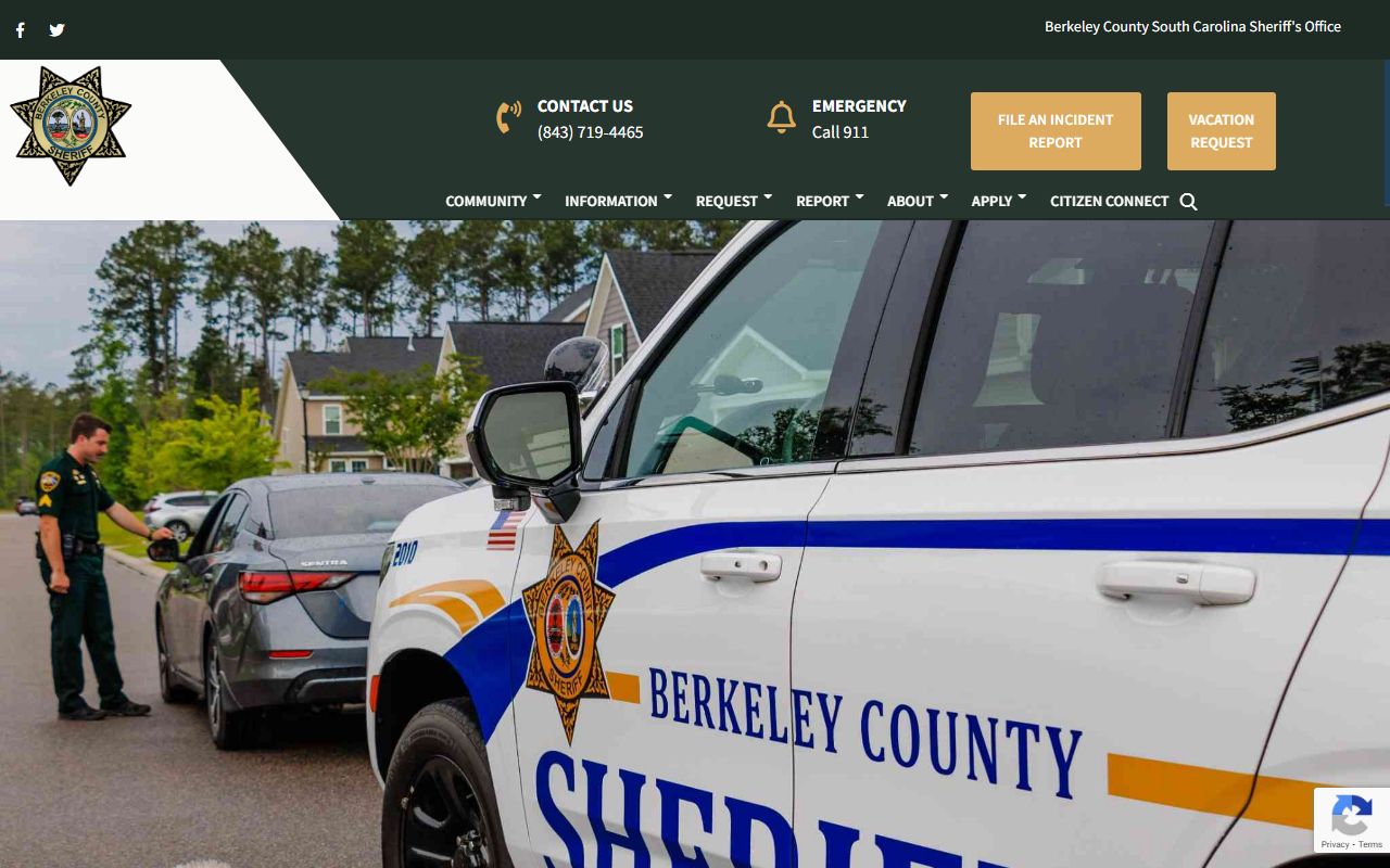 Berkeley County Sheriff's Office website for booking report requests