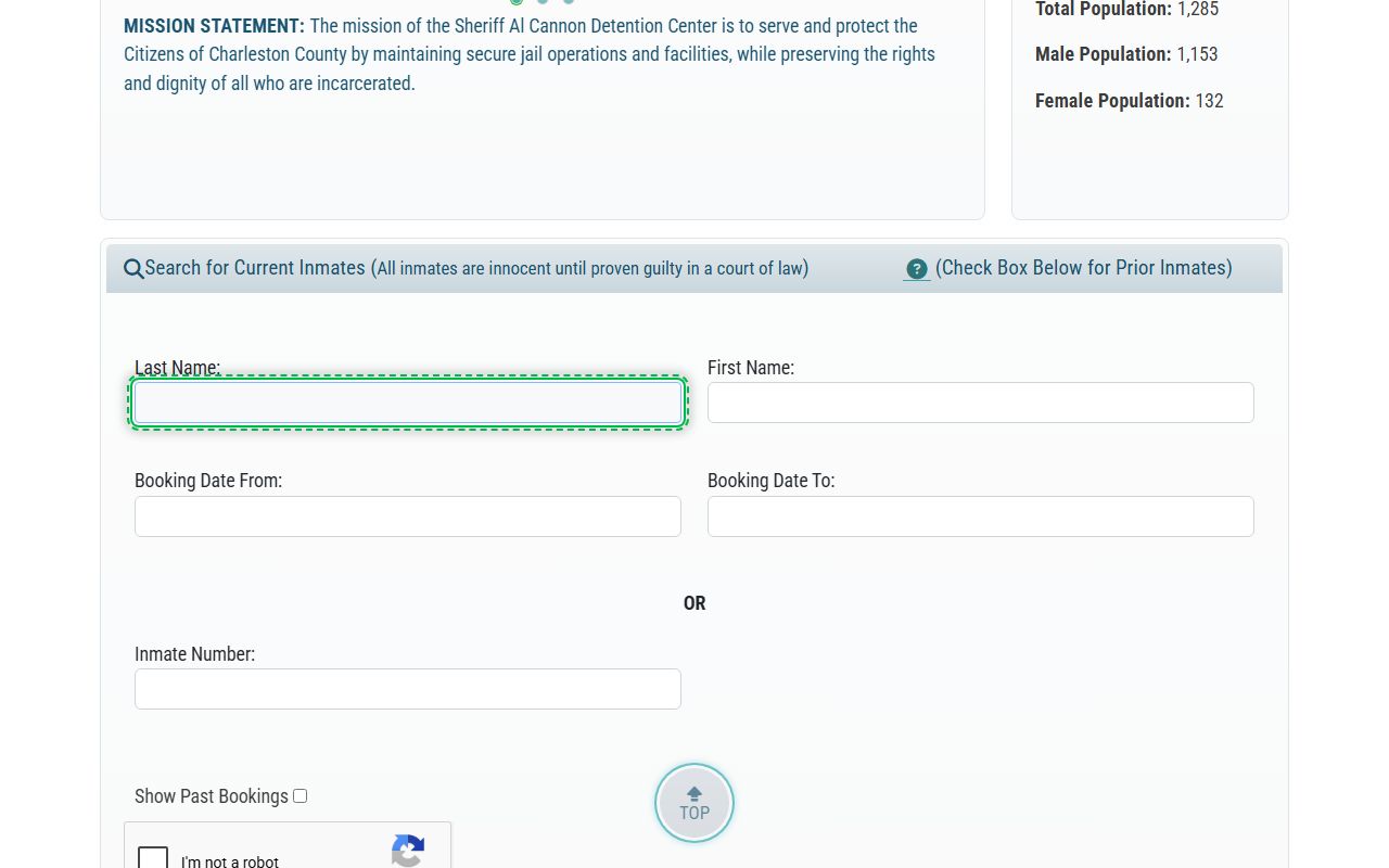 Charleston County inmate search portal for booking reports