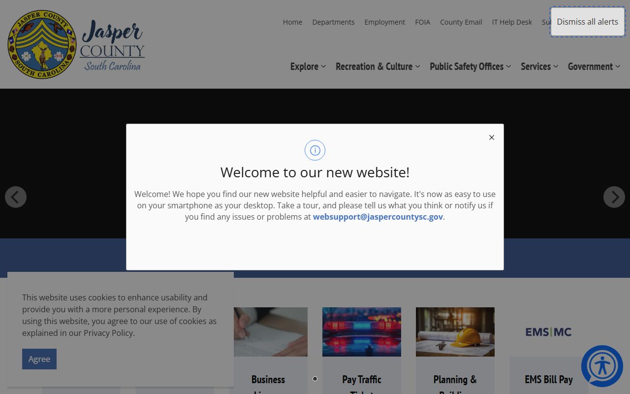 Jasper County government website for booking report information