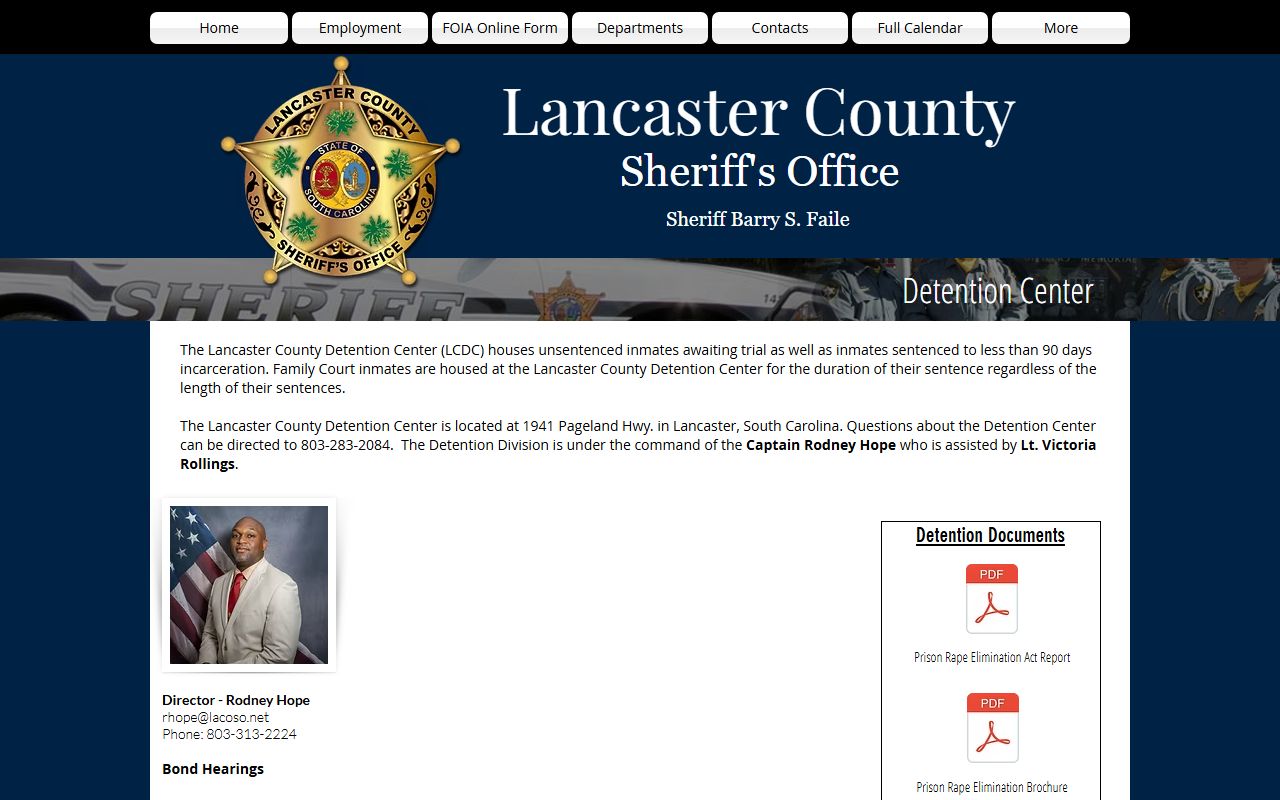 Lancaster County Detention Center booking information page