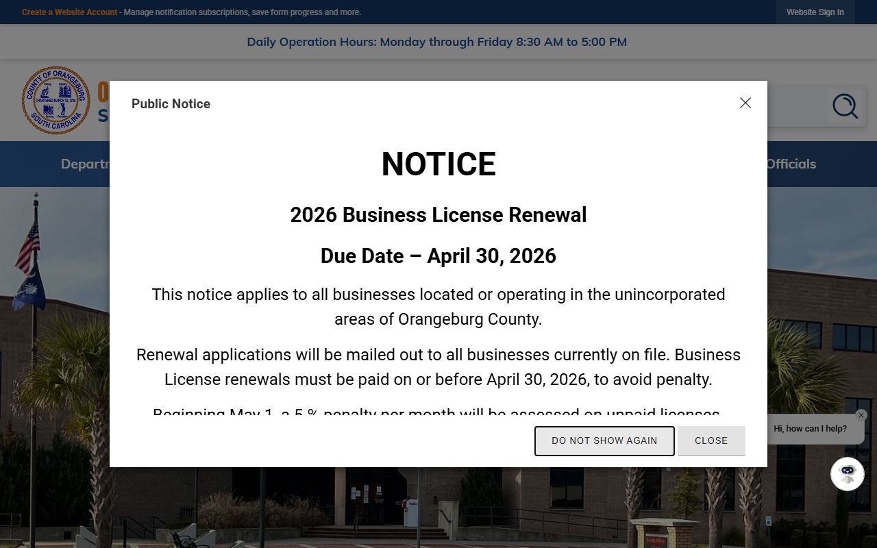 Orangeburg County government website for booking records