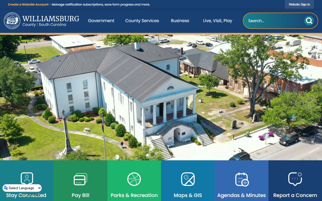 Williamsburg County government website for booking reports and records access