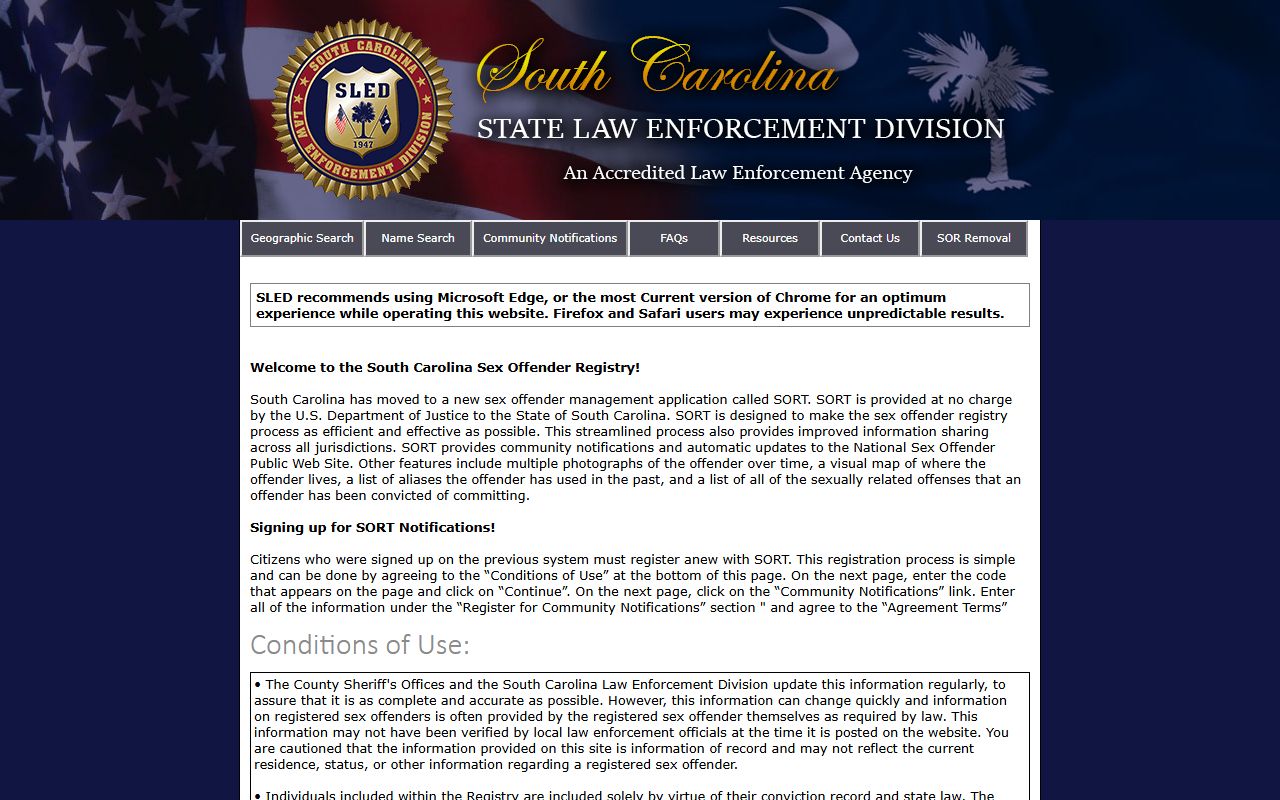 South Carolina Sex Offender Registry for booking reports